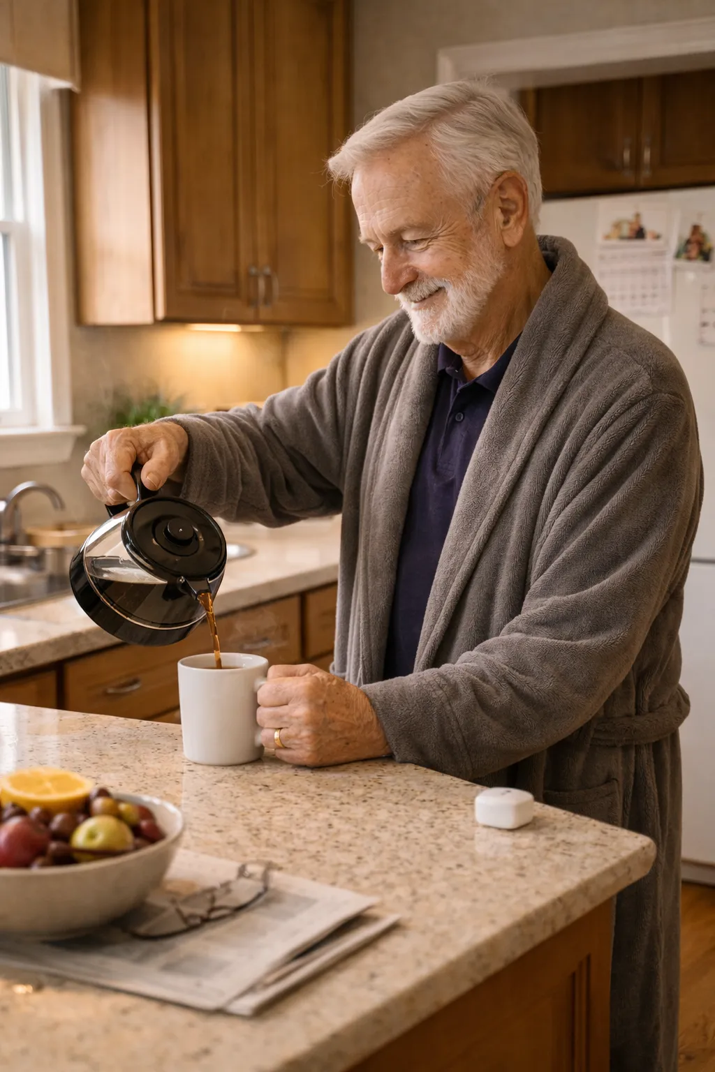 Senior enjoying morning coffee at home, representing the independence StillWell helps protect